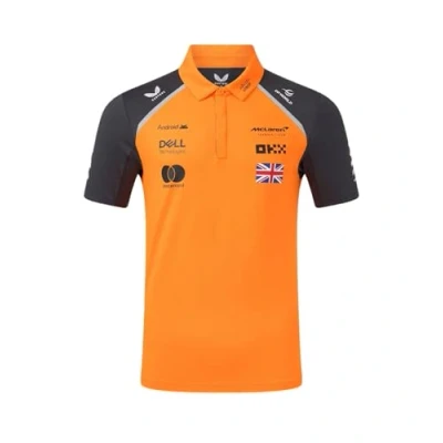 Image of McLaren F1 Team Lando Norris Official Driver Polo Shirt, 2025 Season, Orange and Grey (UK, Alpha, M, Regular, Autumn Glory/Phantom)