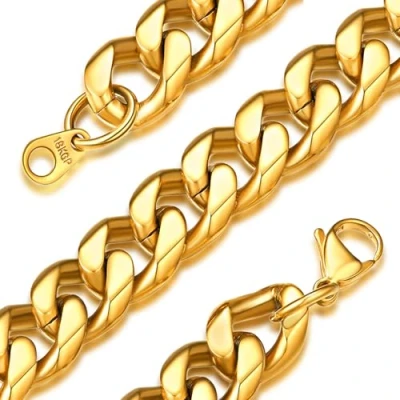 Image of 12mm Curb Link Necklace, Gold Cuban Chain For Men Women, 18 inches