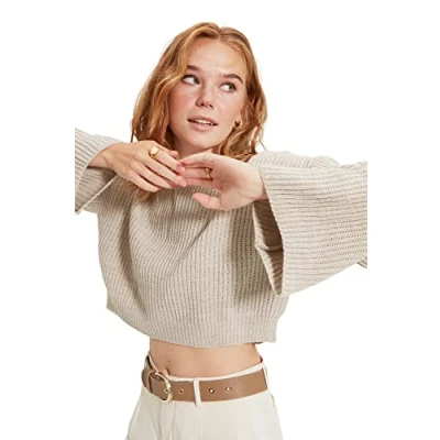 Image of Trendyol Women Oversize Basic Crew Neck Knitwear Sweater Stone