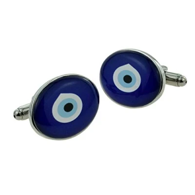 Image of Evil Eye Design Oval Cufflinks Presented in a Cufflink Box