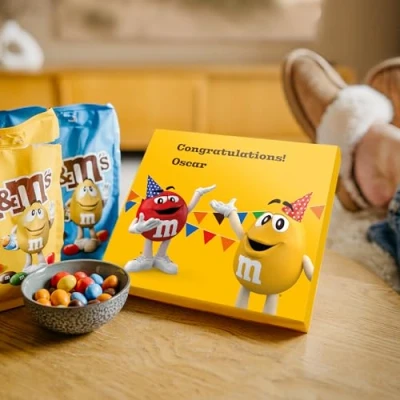 Image of M&amp;Ms personalised Chocolate Gift box Customise your Milk Box, for Women, Men (M&amp;Ms Crispy 128g &amp; Peanut 150g pouches)