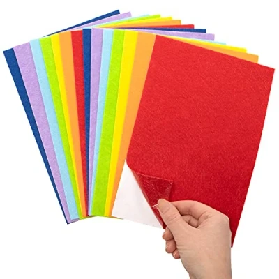 Image of Baker Ross AX952 Rainbow Self Adhesive Felt Sheets Pack of 20, Coloured Art Supplies for Kids Craft Making Activities