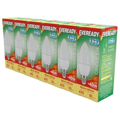 Image of Unibulb E14 SES LED Candle Bulbs, 470 Lumens, Warm White 3000K, 4.9W (40W Equivalent/Replacement), Pack of 6