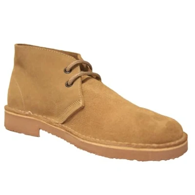 Image of Roamers Unisex Suede Leather Lace Up Fashion Ankle Desert Boots Sand Real Suede, Mens UK 4 / EU 38