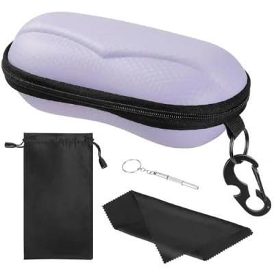 Image of MoKo EVA Semi Hard Shell Sunglasses Case, Unisex Anti scratch Protective Eyeglasses Storage Case Eyewear Holder with Metal Hanging Hook Mini Screwdriver for Men Women, Purple