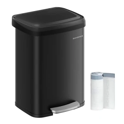 Image of SONGMICS Kitchen Bin, 13 Gallon (50 L) Rubbish Metal Waste Pedal Bin with Lid, Tall and Large, Black LTB530B5002