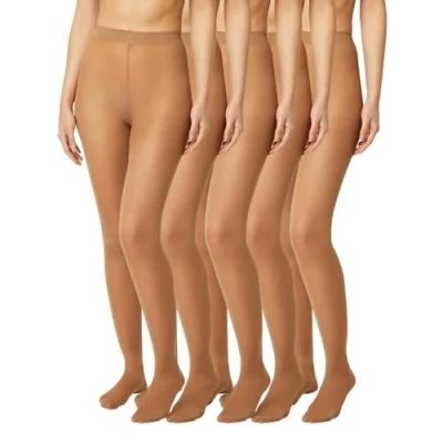 Image of FM London 5 Pack Tights for Women Comfortable Women&#039;s with Stretch Fit Design 40 Denier Black Tights, Nude &amp; Navy Durable Construction Ladies all Occasions