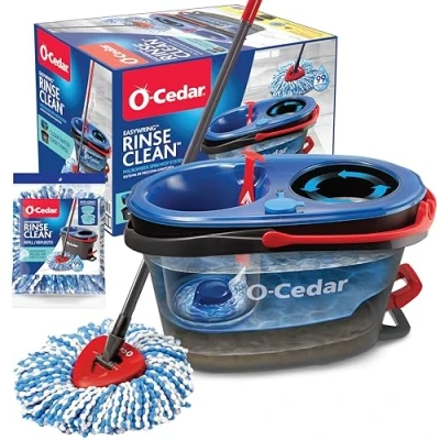 Image of O Cedar RinseClean Spin Mop &amp; Bucket System + 1 Extra Head Clean with Water Removes 99% of Bacteria