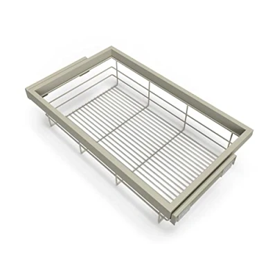 Image of Emuca Kit of wire basket and rack with soft close slide for closets, adjustable, module 800mm, Stone grey painted