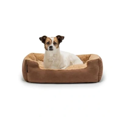 Image of dog bed pillow basket with reversible cushion colour beige/brown size M