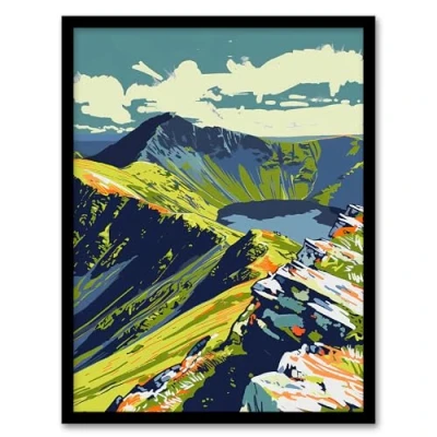 Image of Artery8 Bold Helvellyn Mountain Lake Hiking Landscape Living Room Artwork Framed Wall Art Print 18X24 Inch