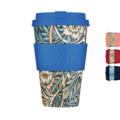 Image of 14oz 400ml William Morris Reusable Eco Friendly 100% Plant Based Coffee Cup Melamine Free &amp; Biodegradable Dishwasher/Microwave Safe Travel Mug, Lily