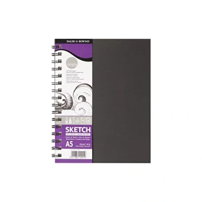 Image of Daler Rowney Simply Medium Grain 100gsm A5 Hardback Spiral Bound Sketchbook, 54 Soft White Sheets, Ideal for Entry Level Artists &amp; Hobbyists