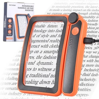 Image of YOCTOSUN Magnifying Glass with Light for Reading, Rechargeable LED Page Magnifier 5X, Folding Rectangular Handheld Lighted Seniors Low Vision Inspection