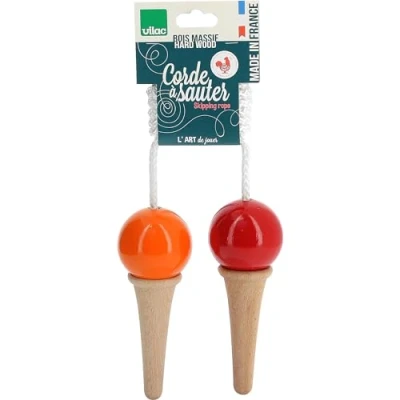 Image of Vilac Skipping or Jump Rope with Lacquered Wooden Handles for Children&#039;s Fitness and Outdoor Exercise, Made in France, 5+ Years, Ice Cream Cones (Red &amp; Orange)
