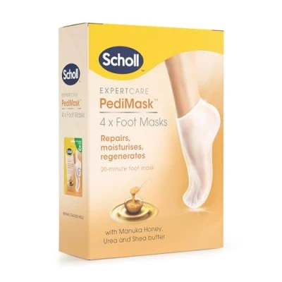 Image of Scholl ExpertCare PediMask Foot Mask Socks, 4 Pairs Multipack, Softer and Smoother Feet in 1 Application, Intensely Moisturising with Manuka Honey, Urea Shea Butter, Dry Skin Moisturise Repair