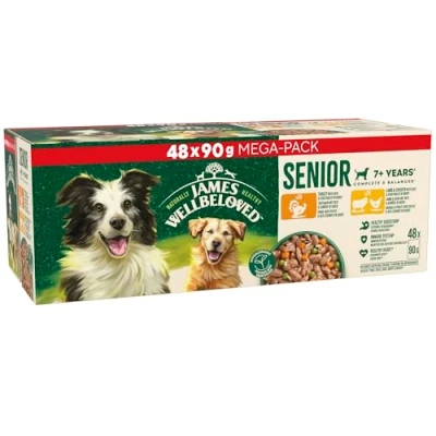 Image of James Wellbeloved Senior Dog Food with Turkey Lamb and Chicken in Gravy Pouch 48 x 90 g