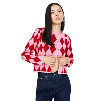 Image of Trendyol Women Slim fit Basic Crew Neck Knitwear Cardigan Pink