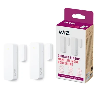 Image of WiZ Contact Sensor Home Monitoring, Automation, Real Time Alerts, Light Alarms, Easy Setup, Security, Notifications, App Control, Connects with Camera and Lights, Double Pack