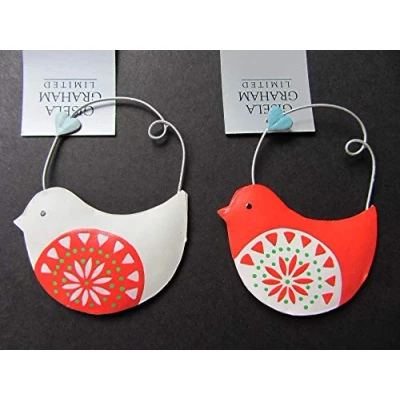 Image of Gisela Graham Scandinavian Nordic Style Metal Bird Christmas Tree Decorations Set Of 2