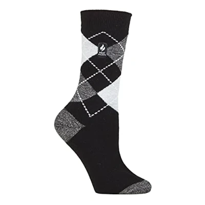 Image of HEAT HOLDERS Ultra Lite Ladies Thin Lightweight 1.0 TOG Winter Warm Casual Thermal Dress Socks (4 8 uk, Black/Grey (Valletta))