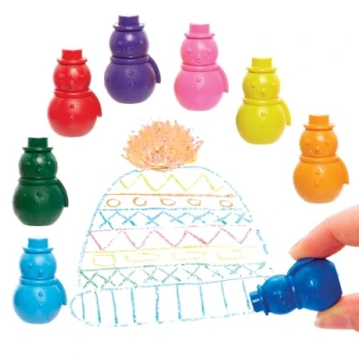 Image of Baker Ross FX868 Snowman Crayons Pack of 8, Christmas Party Bag Fillers and Stocking for Kids