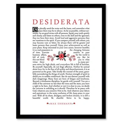 Image of Wee Blue Coo Quote Desiderata Floral Ehrmann Typography Inspiration Art Print Framed Poster Wall Decor 12X16 Inch