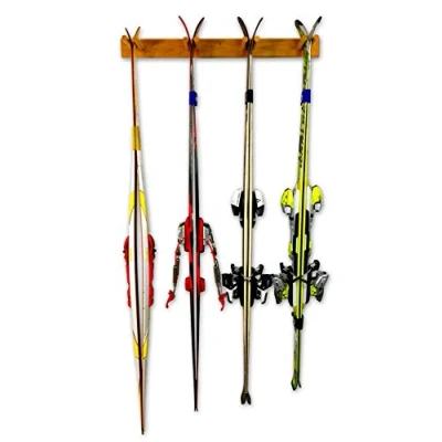 Image of StoreYourBoard Timber Ski Wall Rack, 4 Pairs of Skis Storage, Wood Home and Garage Mount System, Natural