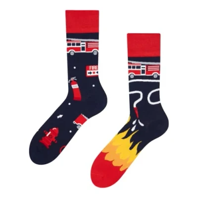 Image of Dedoles Unisex Socks for Women, Men &amp; Kids Cotton Funny Designs Football Bicycle Horses Plants Firefighter Gift Mismatched, Design: Hero Firefighter, Colour: Blue, Size: 8 9.5 W / 9 11 M UK