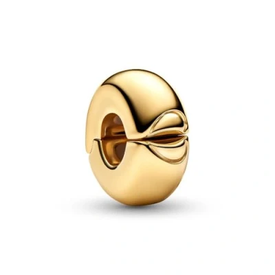 Image of PANDORA Moments 763678C00 Round Clip Charm in Sterling Silver with Gold Plated Alloy Compatible Moments, Gold, Silver, No Gemstone