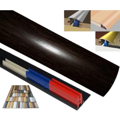 Image of Laminated Threshold Strip Clip System 38mm x 90cm Multi Height &amp; Pivot Self Adhesive Easy Fit (Dark Oak)