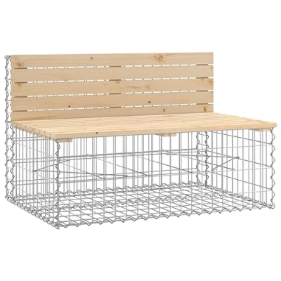 Image of vidaXL Solid Wood Garden Bench with Gabion Base Design Compact Outdoor Seating Furniture for Patio, Backyard, Brown