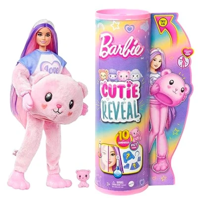 Image of Barbie Cutie Reveal Doll &amp; Accessories, Lamb Plush Costume 10 Surprises Including Color Change, “Dream Cozy Cute Tees, HKR03