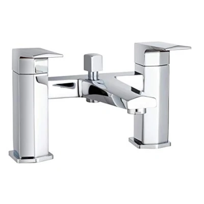 Image of Nuie HDY304 Hardy Modern Bathroom Deck Mounted Square Shower Bath Mixer Tap, 151mm x 230mm, Chrome