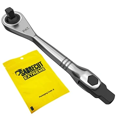 Image of SabreCut Stainless Steel Professional 72 Tooth Gear Hand Ratchet Wrench MRSC05 1/4&quot; Square Drive 180 degrees head rotation Chrome