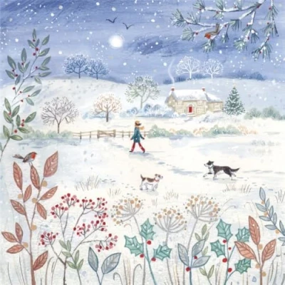 Image of 6 Winter Dog Walking Christmas Cards Charity Xmas Made in the UK