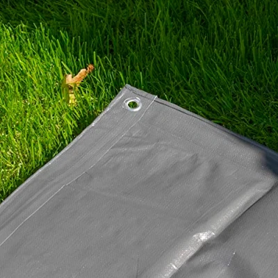 Image of Heavy duty gray waterproof tarpaulin/ground sheet,uv resistant,reinforced hems and corners,eyelets every 1m, (6m x6m)