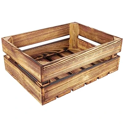 Image of Creative Deco Large Flamed Wooden Crate with Handles 40x30x15cm Keepsake Chest Storage Box Crates Easter Gift Vintage Farmhouse Display Basket