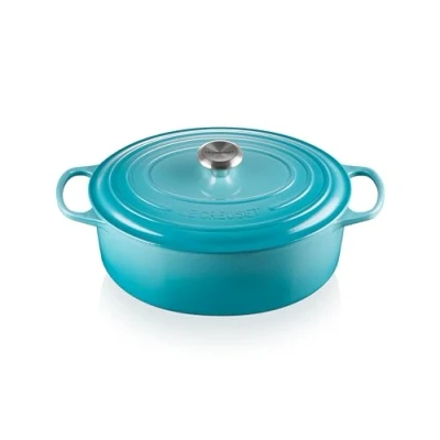 Image of Le Creuset Signature Enamelled Cast Iron Oval Casserole Dish With Lid, 31 cm, 6.3 Litre, Teal, 21178311702430