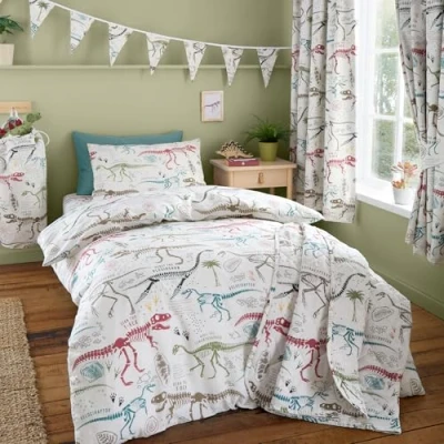 Image of Happy Linen Company Girls Boys Kids Dino Explorer Dinosaurs T Rex Multi Double Reversible Soft Easy Care Bed Duvet Cover Quilt Bedding Set With Pillow Cases