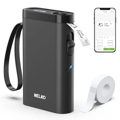 Image of Nelko Label Maker Machine with Tape, P21 Portable Bluetooth Printer, Wireless Handheld Sticker Mini Makers Multiple Templates for Organizing Storage Barcode Office Home, Black