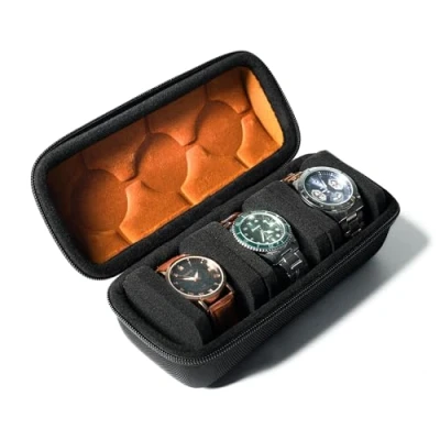 Image of 3 SLOTHard watch Roll Travel Case, Zipper Case Storage and Organizer for Men Women, with anti move pillow (Black 3slot)