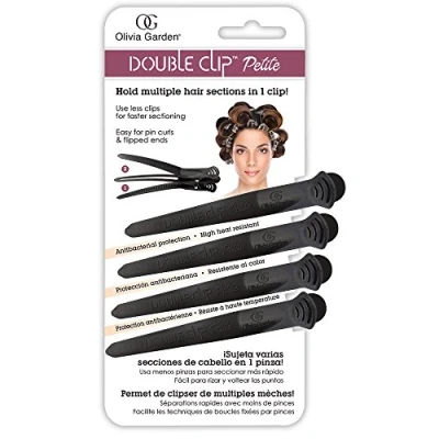Image of Olivia Garden Double Clip™ Petite Black Card of 4 Hair Clips Holds Multiple Sections, Easy to Curl &amp; Style