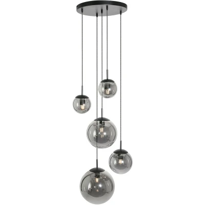 Image of Bollique Cluster Pendant Ceiling Light Black, Smoked Glass Bulbs
