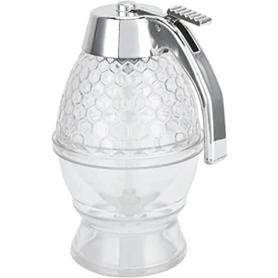 Image of Ecoodisk Honey Dispenser Glass, No Drip Glass Clear Pot Jar with Stand for Syrup Sugar Sauces.