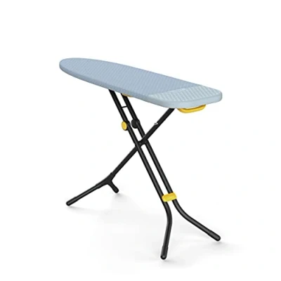 Image of Joseph Glide Ironing Board 130 x 38cm with Compact Adjustable Legs and Integrated Heat Resistant Steam Iron Rest, Cotton Cover, Grey &amp; Yellow