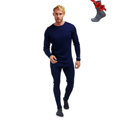 Image of Merino.tech Merino Wool Base Layer Men Set Thermal Underwear Mens Top and Bottom Lightweight, Midweight, Heavyweight (Small, 250 Navy)