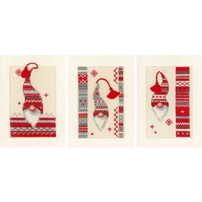 Image of Vervaco Counted Cross Stitch Kit: Cards: Christmas Elf: Set of 3, COTTON, NA, 10.5 x 15cm
