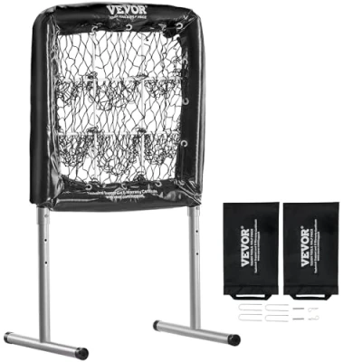 Image of VEVOR 9 Hole Baseball Net, 28&quot;x27&quot; Softball Training Equipment for Hitting Pitching Practice, Heavy Duty Height Adjustable Trainer Aid with Strike Zone &amp; 4 Ground Stakes, Youth Adults