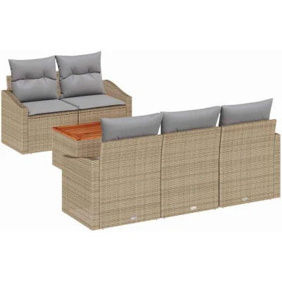 Image of vidaXL 6 Piece Garden Sofa Set with Cushions Beige Poly Rattan Acacia